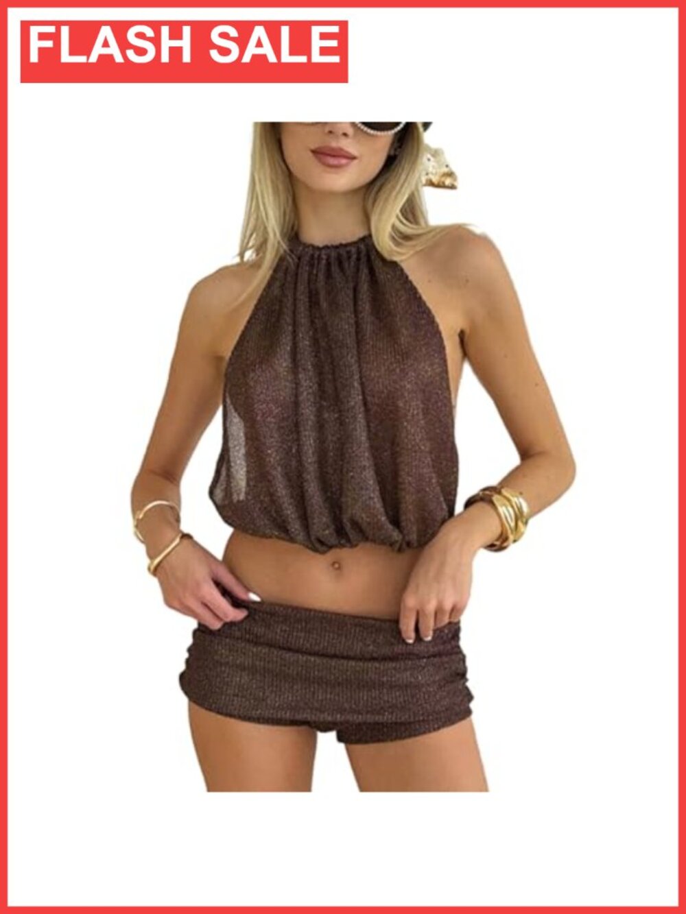 Womens Sexy Backless Halter 2 Piece Shorts Set Sleeveless Club Party Beach